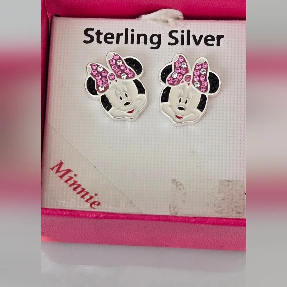 Disney Minnie Mouse Sterling Silver Earrings - Pink and Black